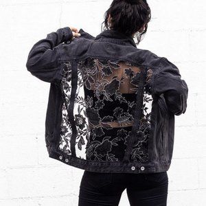 Dragon Denim Black Dahlia Lace Denim Jacket
